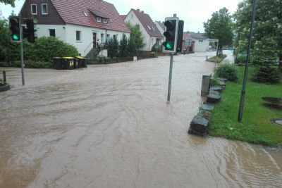 Foto einer Überschwemmung im Landkreis Fulda