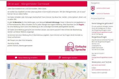 Screenshot Mängelmelder Darmstadt