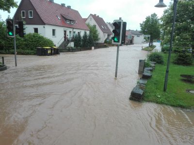 Foto einer Überschwemmung im Landkreis Fulda