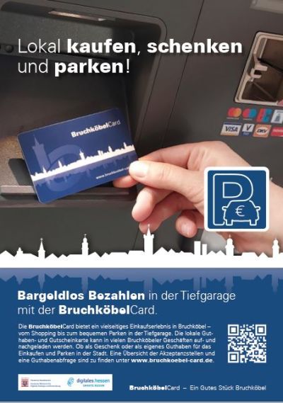 Screenshot vom Plakat &quot;Bargeldlos Bezahlen in der Tiefgarage mit der BruchköbelCard&quot;