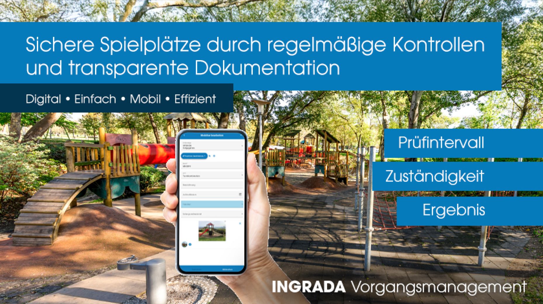 Im Hintergrund sieht man ein Spielplatz.