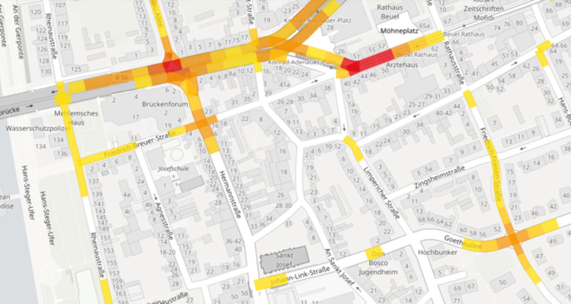 Verkehrssicherheitskarte mit Daten zum Unfallrisiko