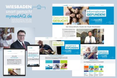 Verschiedene Darstellungen des mymedAQ-Gesundheitsguides der Stadt Wiesbaden